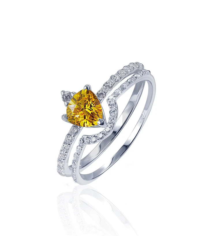 Двойное кольцо с желтым фианитом из серебра "Энергия"