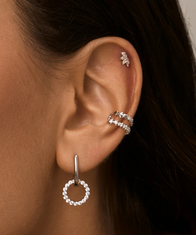 Серебряные серьги-трансформеры с английским замком и съемным кольцом с дорожкой фианитов MIESTILO 