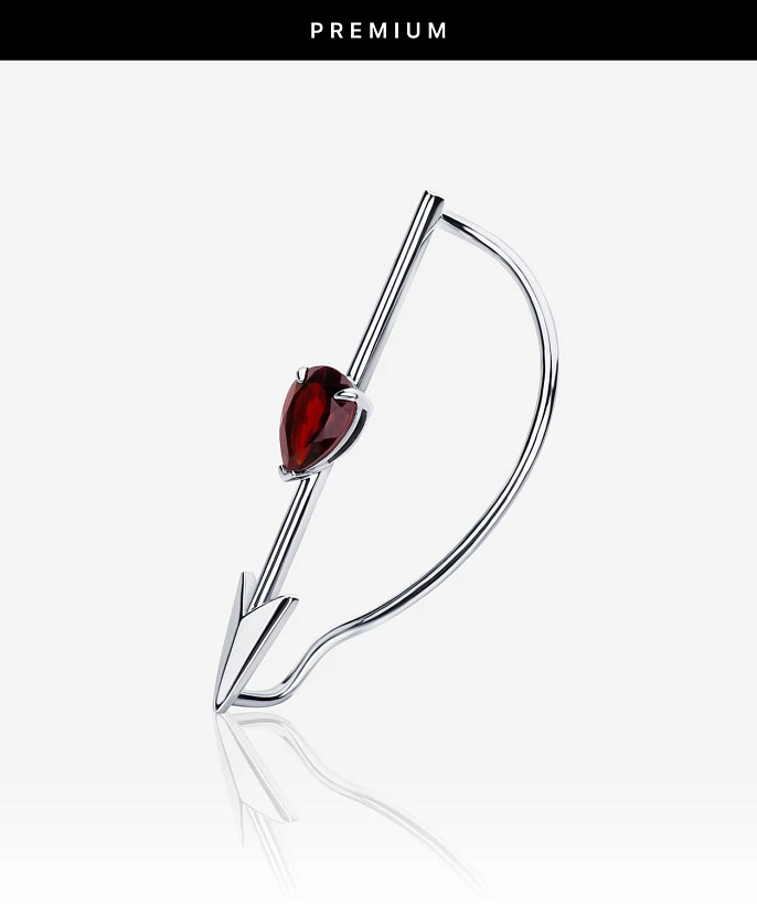 Серебряный кафф-стрела EROS с натуральным гранатом