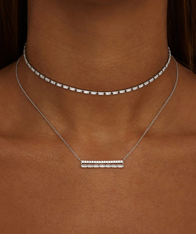 Серебряное колье Baguette с фианитами