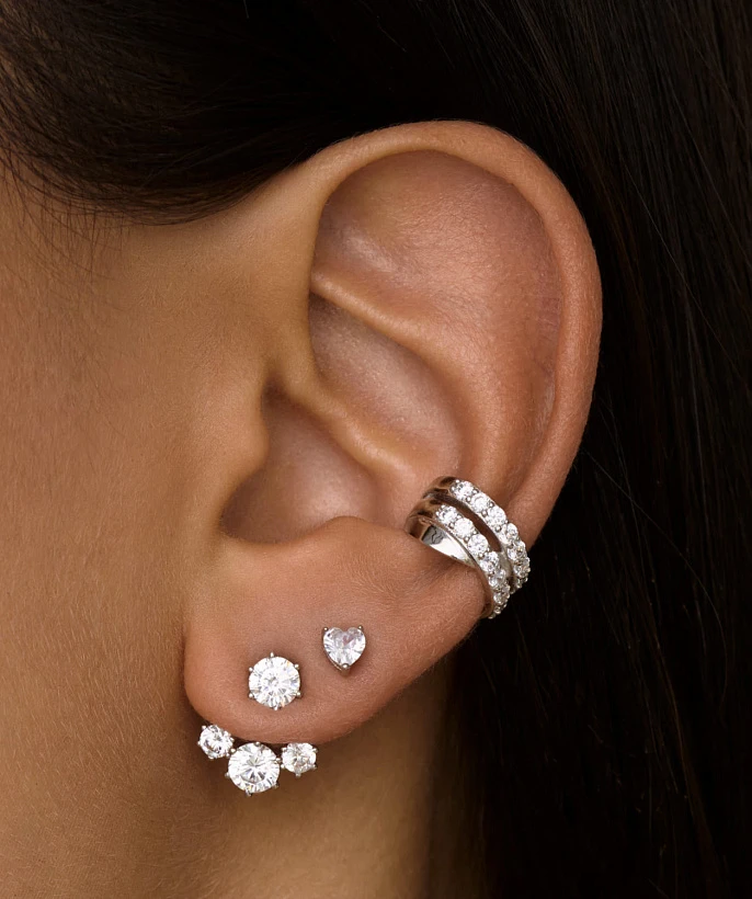 Серебряные серьги-джекеты с фианитами MIESTILO 