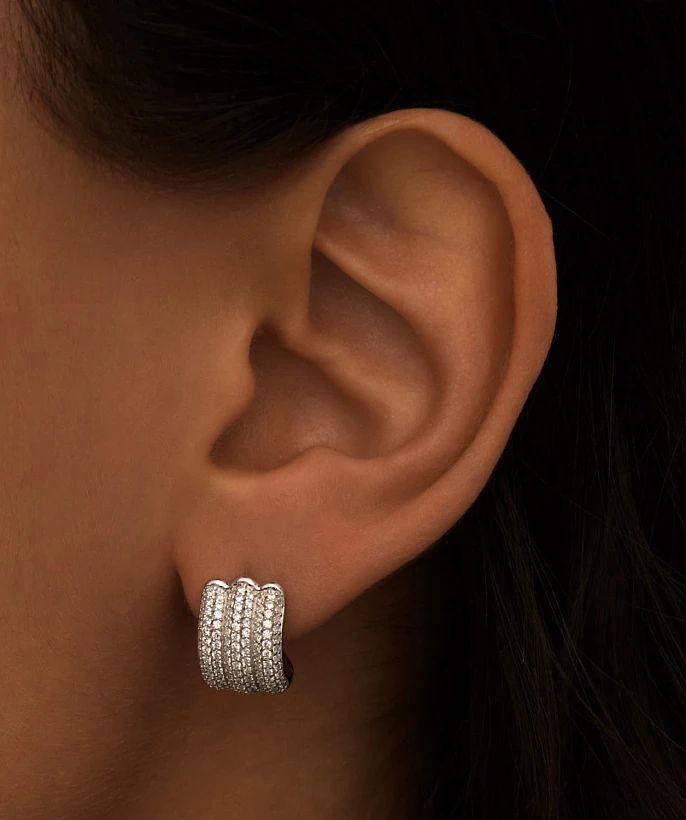 Серебряные тройные серьги с фианитами