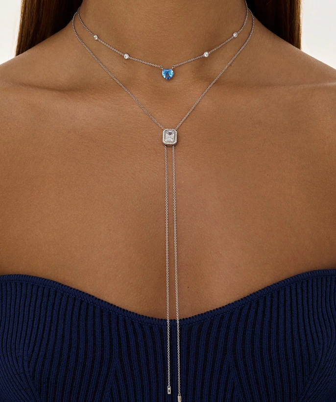 Колье с голубым сердцем из серебра