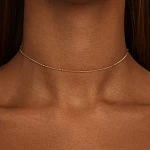 Серебряное тонкое колье-цепь плетения перлина в покрытии желтое золото