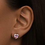 Серебряные серьги-пусеты ЛЮБОВЬ с розовым сердцем
