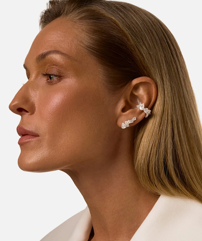 Серебряные серьги-клаймберы с фианитами