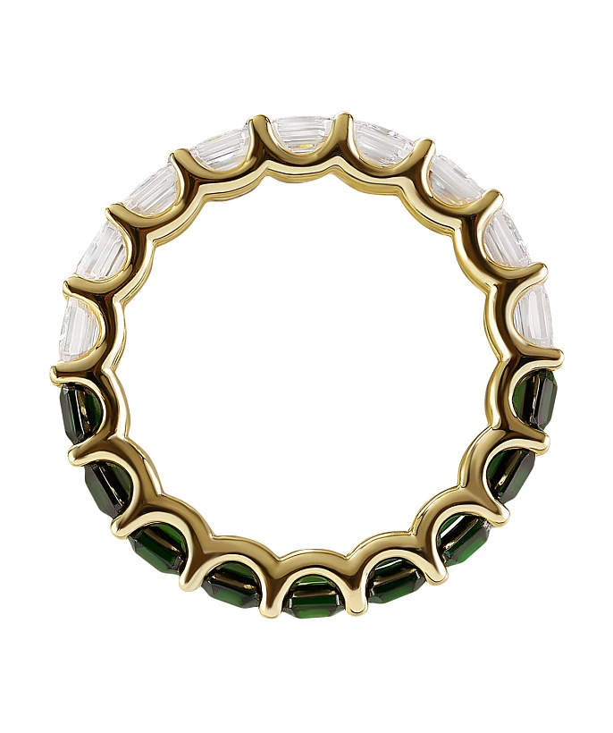 Позолоченное кольцо из серебра Elizabeth с белыми и изумрудными фианитами