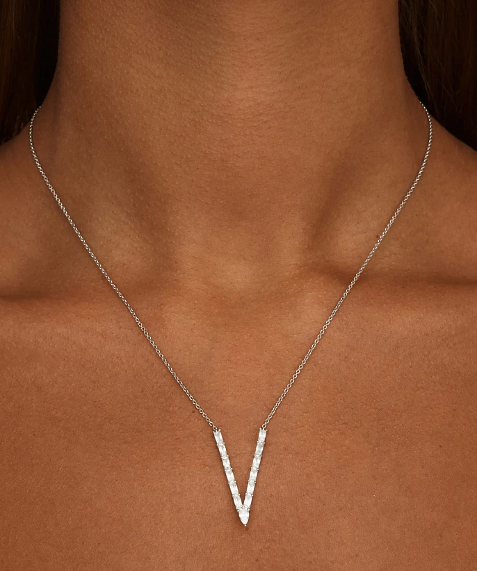 Серебряное колье Baguette с подвеской с фианитами