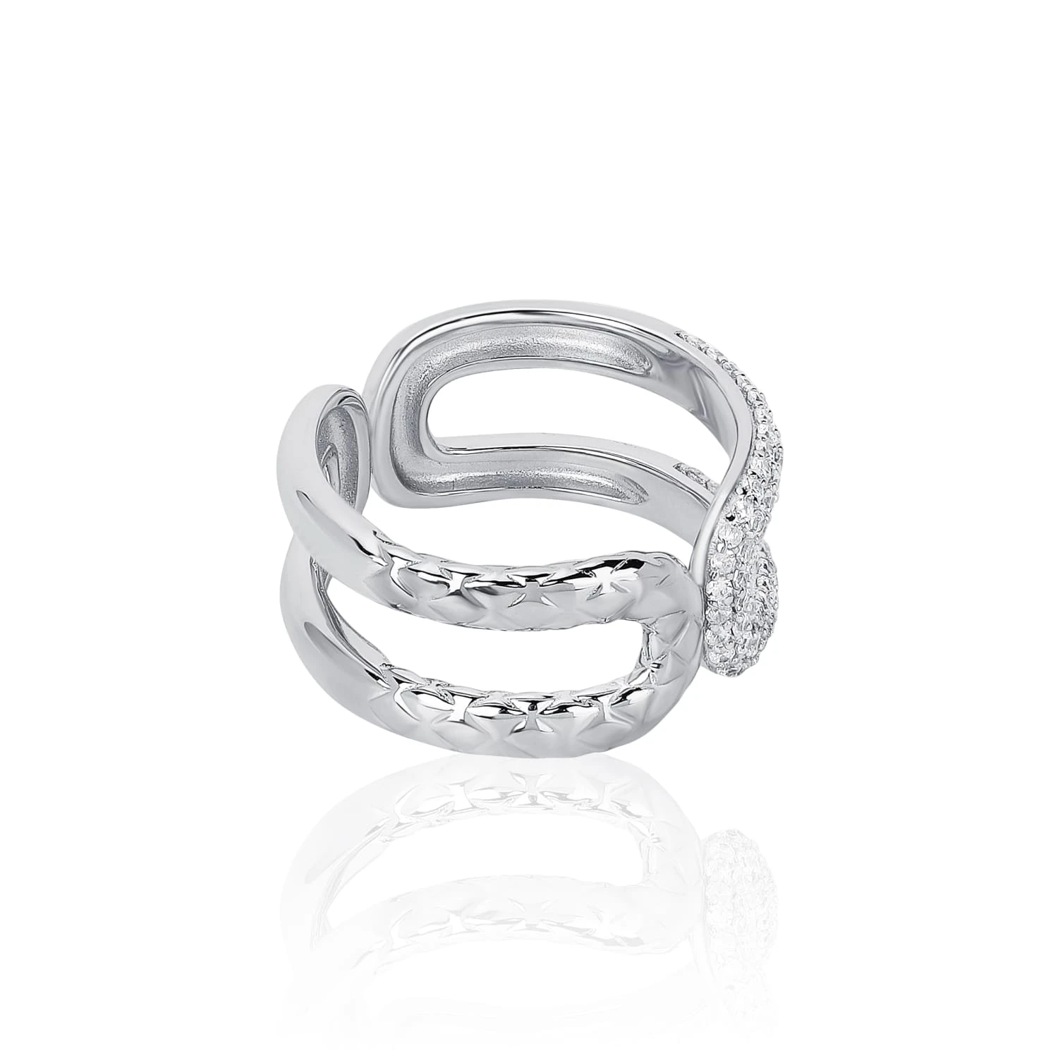 Серебряное кольцо из двух овалов с фианитами