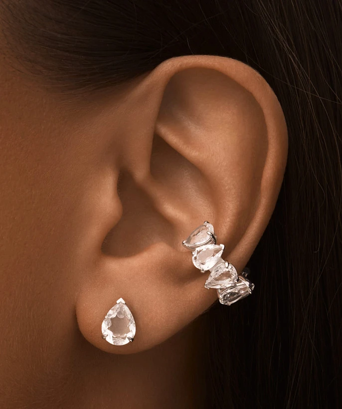 Серебряные серьги-пусеты ЭРОС с горным хрусталем