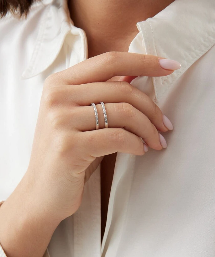 Двойное серебряное кольцо с фианитами