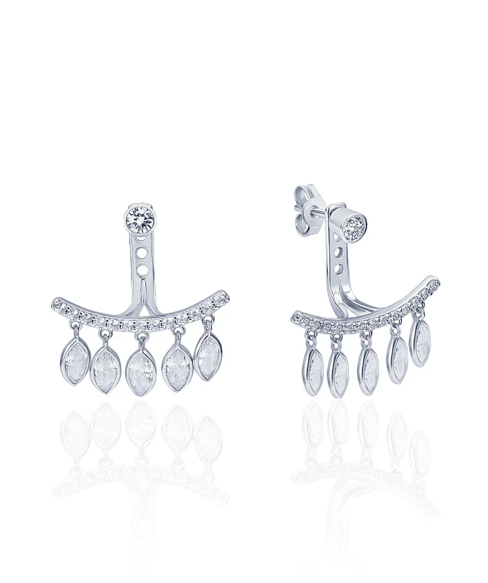 Акцентные серьги-джекеты из серебра с фианитами MIESTILO 