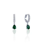 Серебряные серьги-подвесы с зелёными фианитами в виде капли MIESTILO 