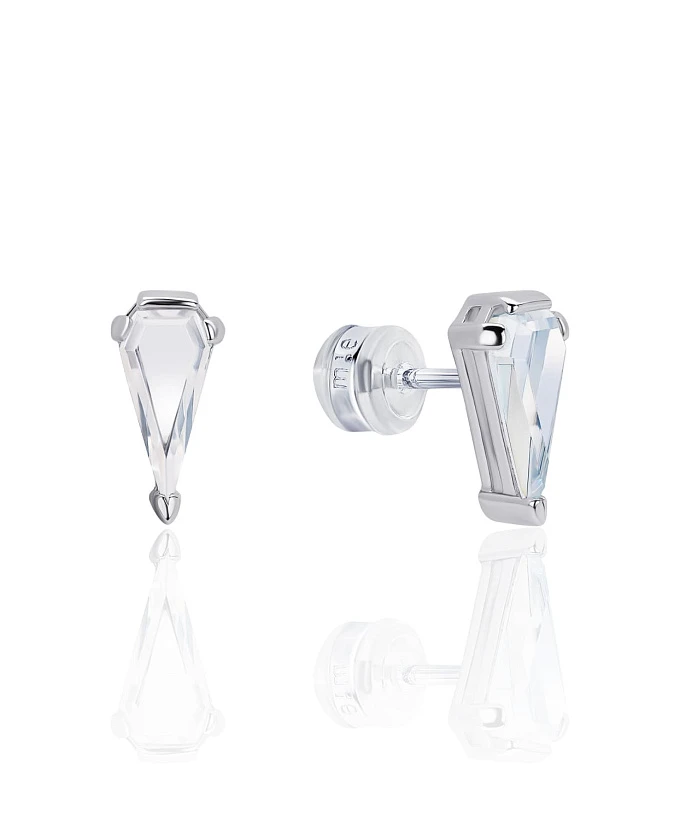 Серебряные серьги-пусеты с фианитами в огранке Грейс