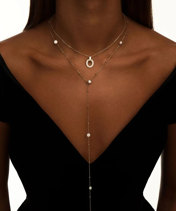 Позолоченное колье-галстук из серебра с барочным жемчугом