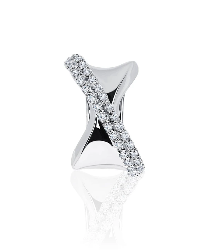 Серебряный кафф кросс из мятого металла с фианитами