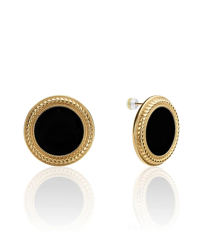 Круглые серьги ВИНТАЖ с черной эмалью