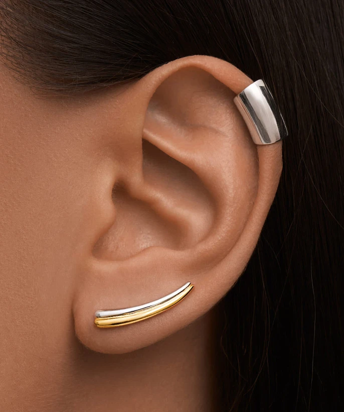 Серебряные серьги-клаймберы биколор