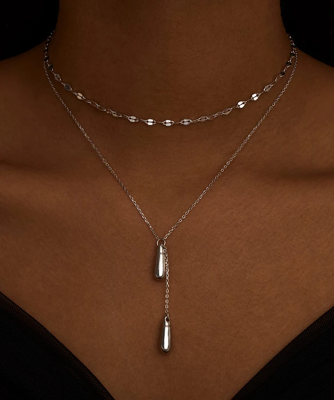 Серебряное колье-галстук с подвесками