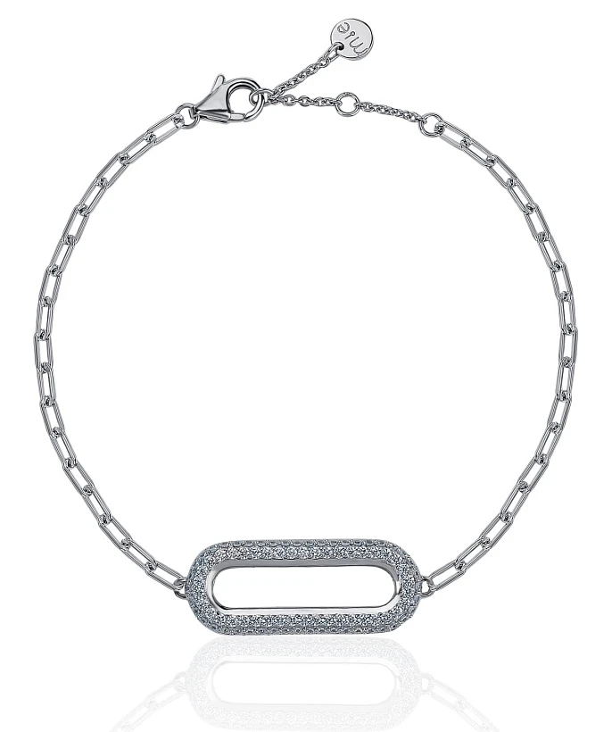 Двухсторонний браслет из серебра с фактурным овалом и фианитами