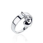 Широкое серебряное кольцо с подвеской сердцем MIESTILO