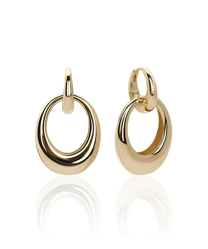 Крупные серьги кольца трансформеры из серебра с покрытием позолота MIESTILO 