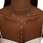 Двойное колье-галстук из серебра с фианитами