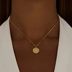 Серебряное колье с монетой АМУР в покрытии желтое золото