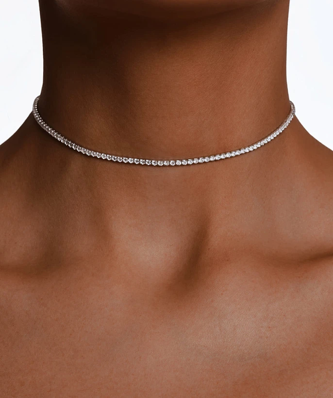 Теннисное серебряное колье чокер с фианитами