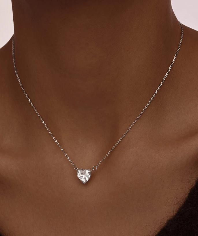 Серебряная подвеска с фианитом в огранке сердце MIESTILO