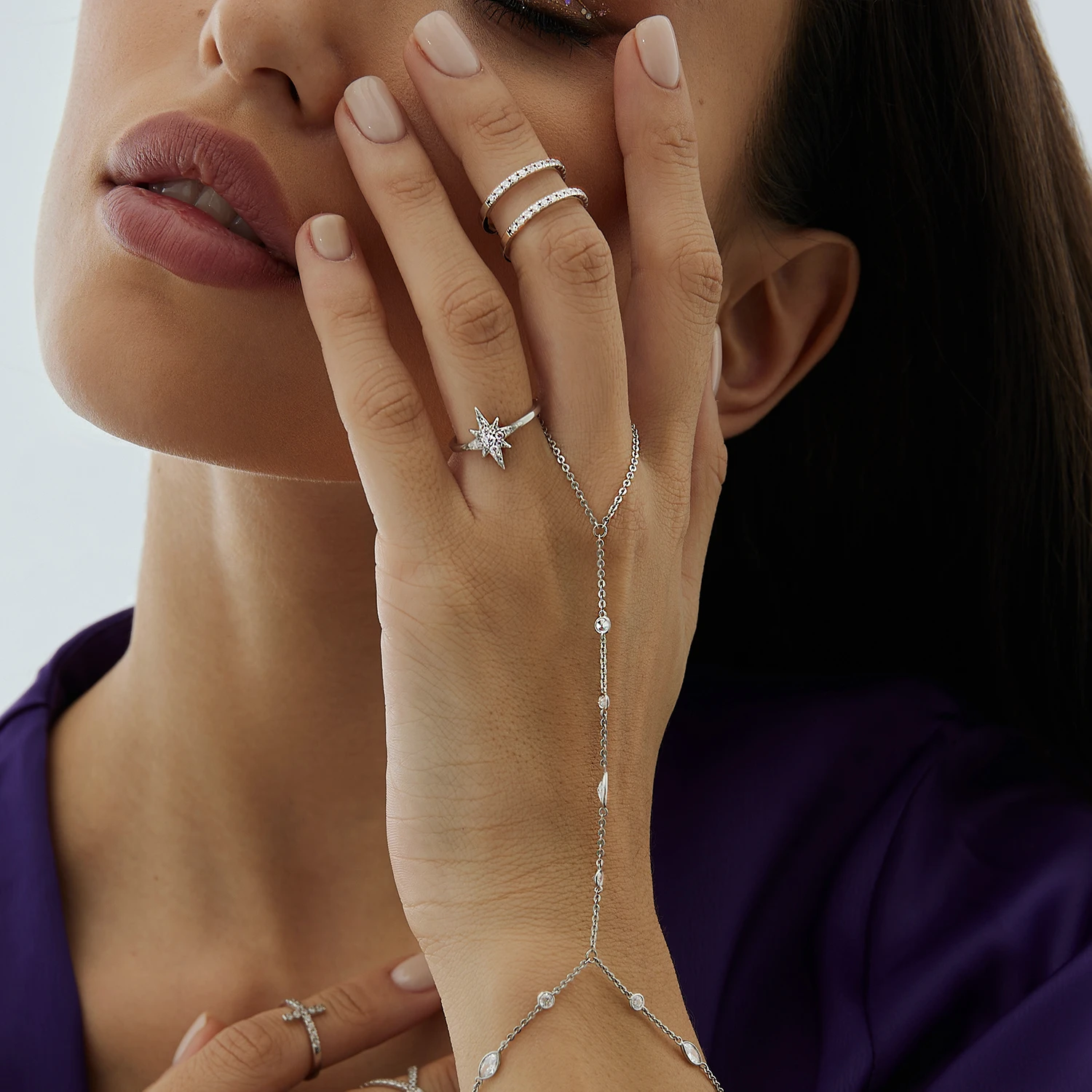 Двойное серебряное кольцо с фианитами