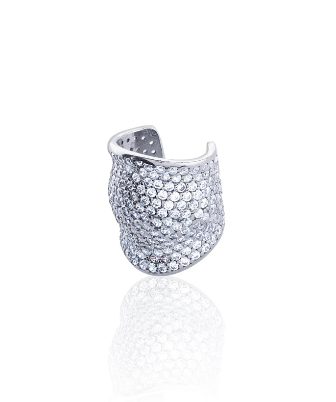 Широкий кафф из серебра c фианитами