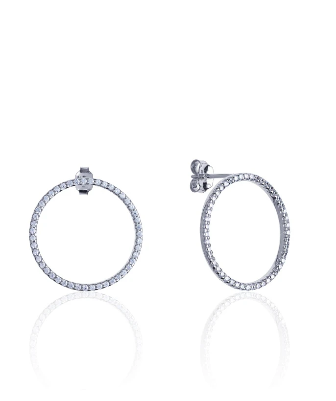 Серебряные акцентные пусеты с кругом из фианитов MIESTILO 