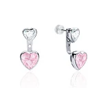 Серебряные серьги-трансформеры ЛЮБОВЬ с белым и розовым сердцами