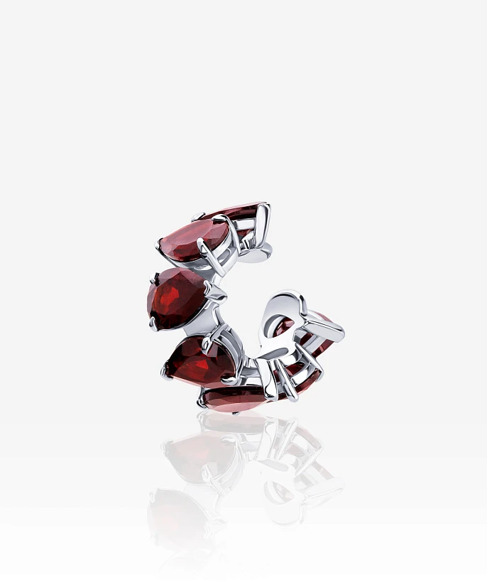 Серебряный кафф ЭРОС с натуральными гранатами