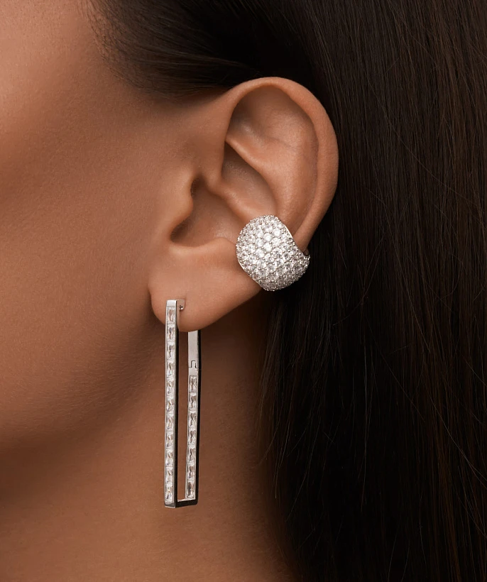 Серебряные длинные серьги HARMONY с фианитами