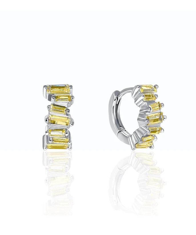 Миниатюрные серьги-конго с желтыми фианитами MIESTILO 
