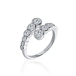 Серебряное разомкнутое кольцо с фианитами в огранке Круг