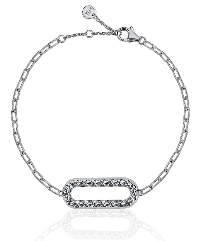 Двухсторонний браслет из серебра с фактурным овалом и фианитами