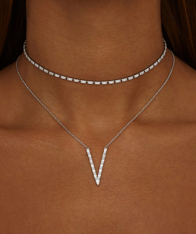 Серебряное колье Baguette с подвеской с фианитами