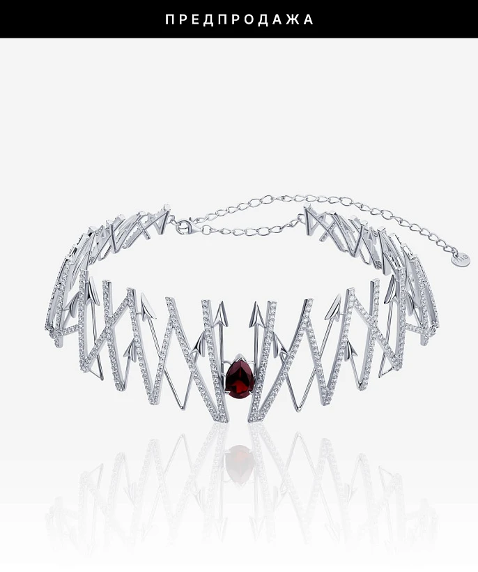 Серебряное колье ЭРОС с натуральным гранатом