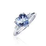 Кольцо с синим фианитом в форме сердца