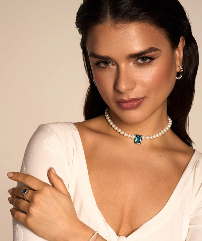 Колье GALATEA из серебра с жемчугом и фианитом