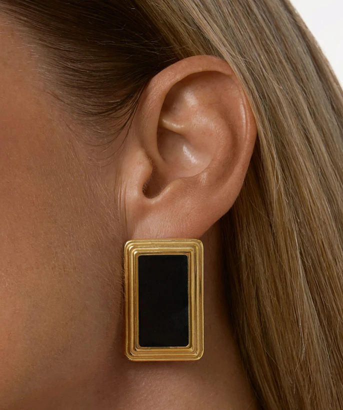 Прямоугольные серьги ВИНТАЖ с черной эмалью