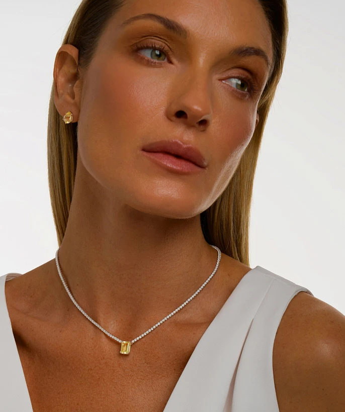 Теннисное серебряное колье ЭЙФОРИЯ с цитрином