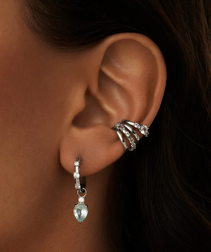 Серебряный тройной кафф ЧИСТОТА с белыми топазами