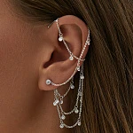 Серебряный крупный кафф с цепями и фианитами "Невесомость"