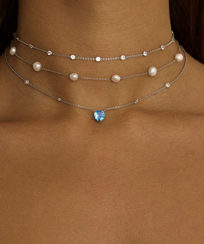 Колье с голубым сердцем из серебра