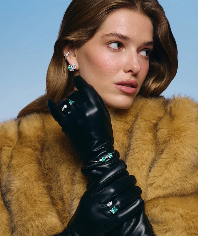 Двойной серебряный кафф с фианитами