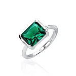 Серебряное кольцо-солитер с зеленым фианитом MIESTILO 